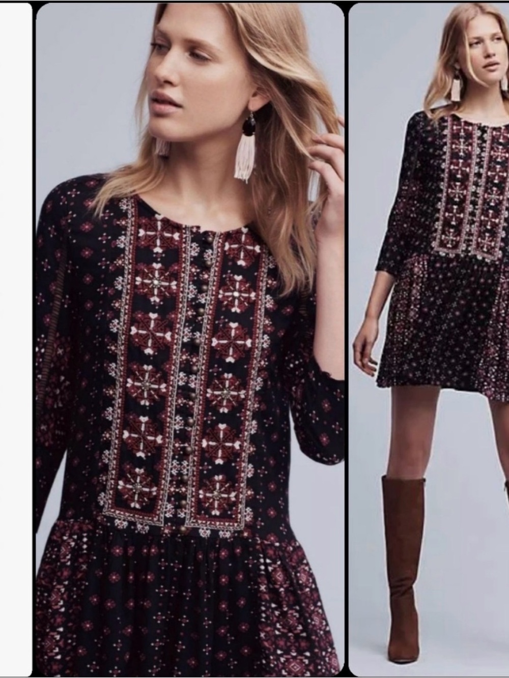 Vanessa Virginia Anthropologie Embroidered Black Floral Mini Dress